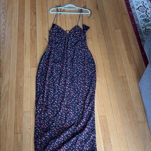 Missguided Black Maxi Slip Dress with Red Floral Print